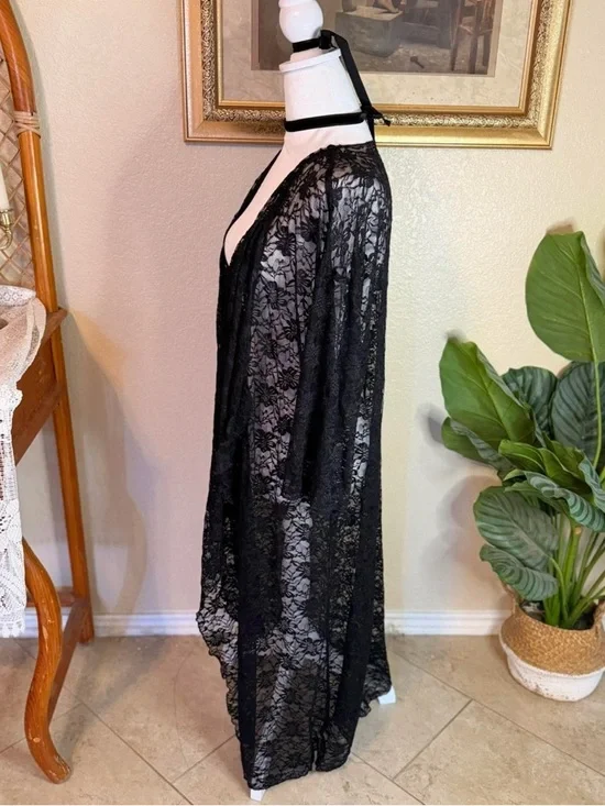 Vintage Inspired Black Lace Floor Length Kimono Duster - Picture 5 of 8